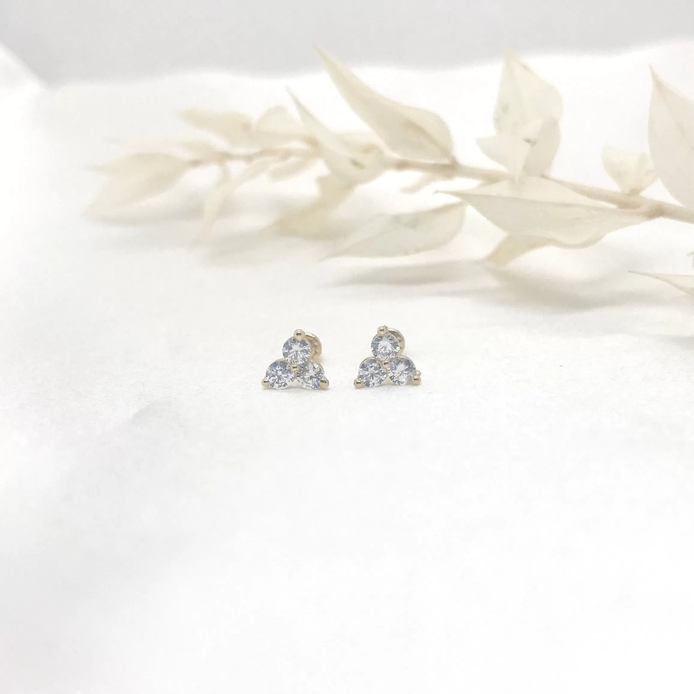 14k Gold Lotus Cz Screwback Earrings