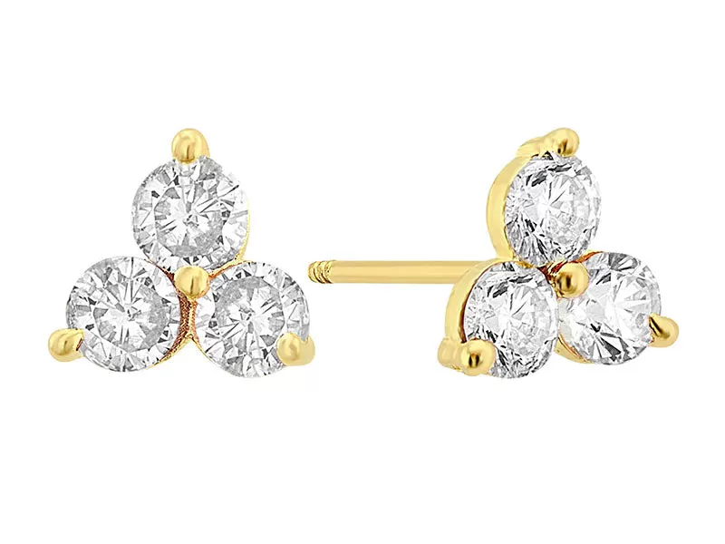 14k Gold Lotus Cz Screwback Earrings