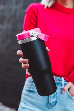 30oz. Flip Straw Tumbler-Black/Hot Pink