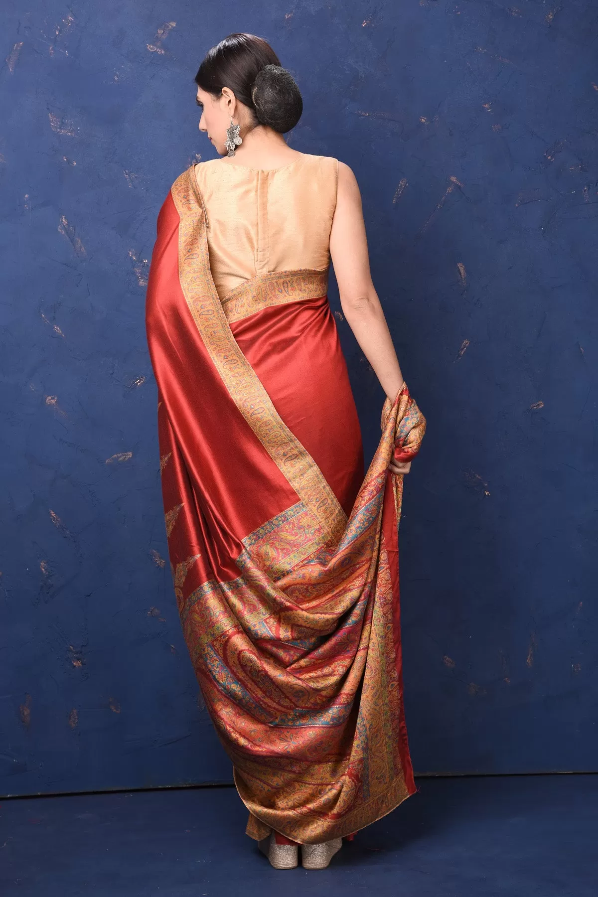 90L945-RO Red Tussar Muga Silk Saree with Kani Border