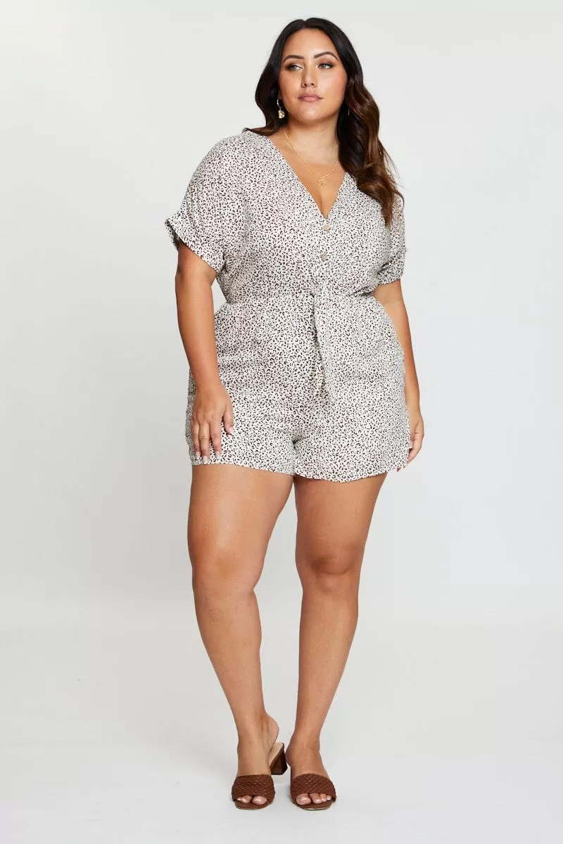 Animal Print Playsuit V-neck Short Sleeve