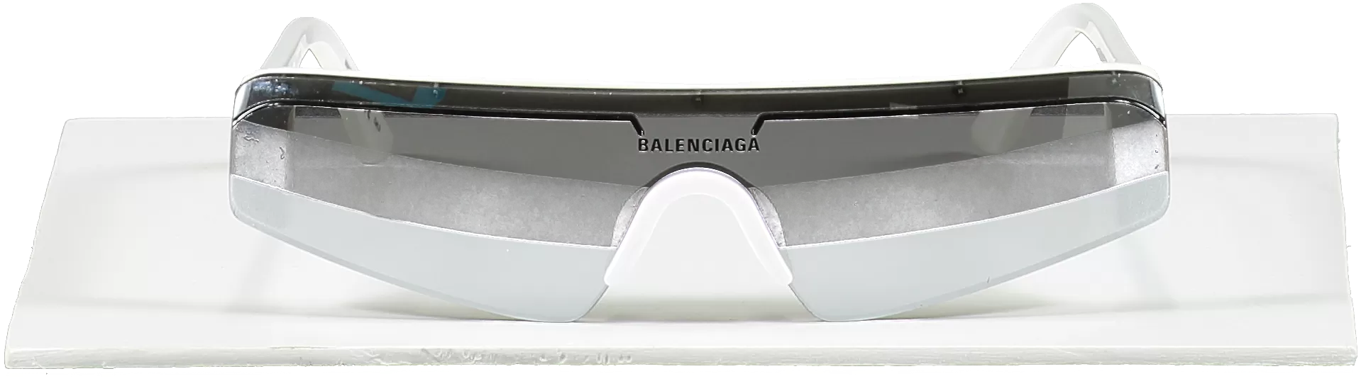 Balenciaga White Ski Rectangle Sunglasses In White/silver