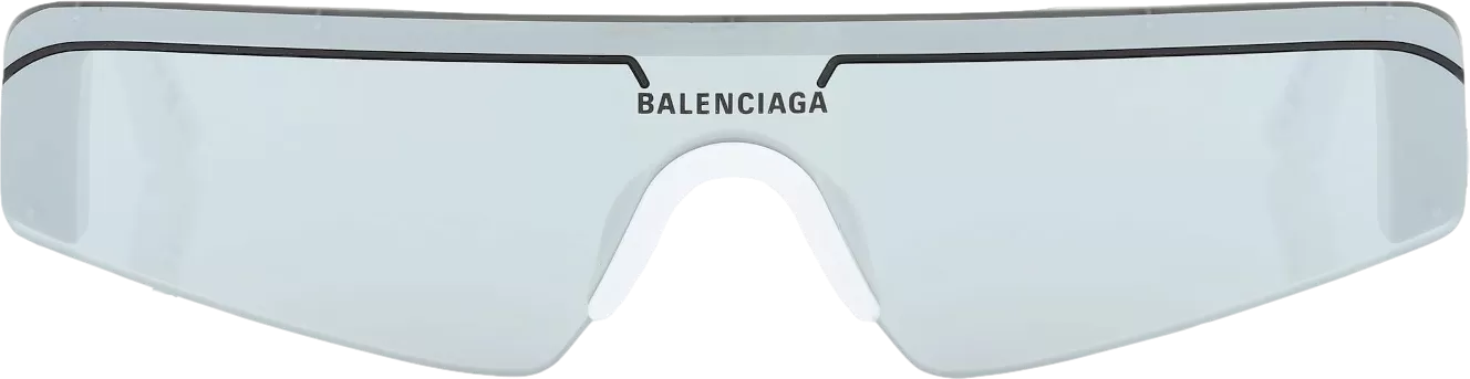 Balenciaga White Ski Rectangle Sunglasses In White/silver