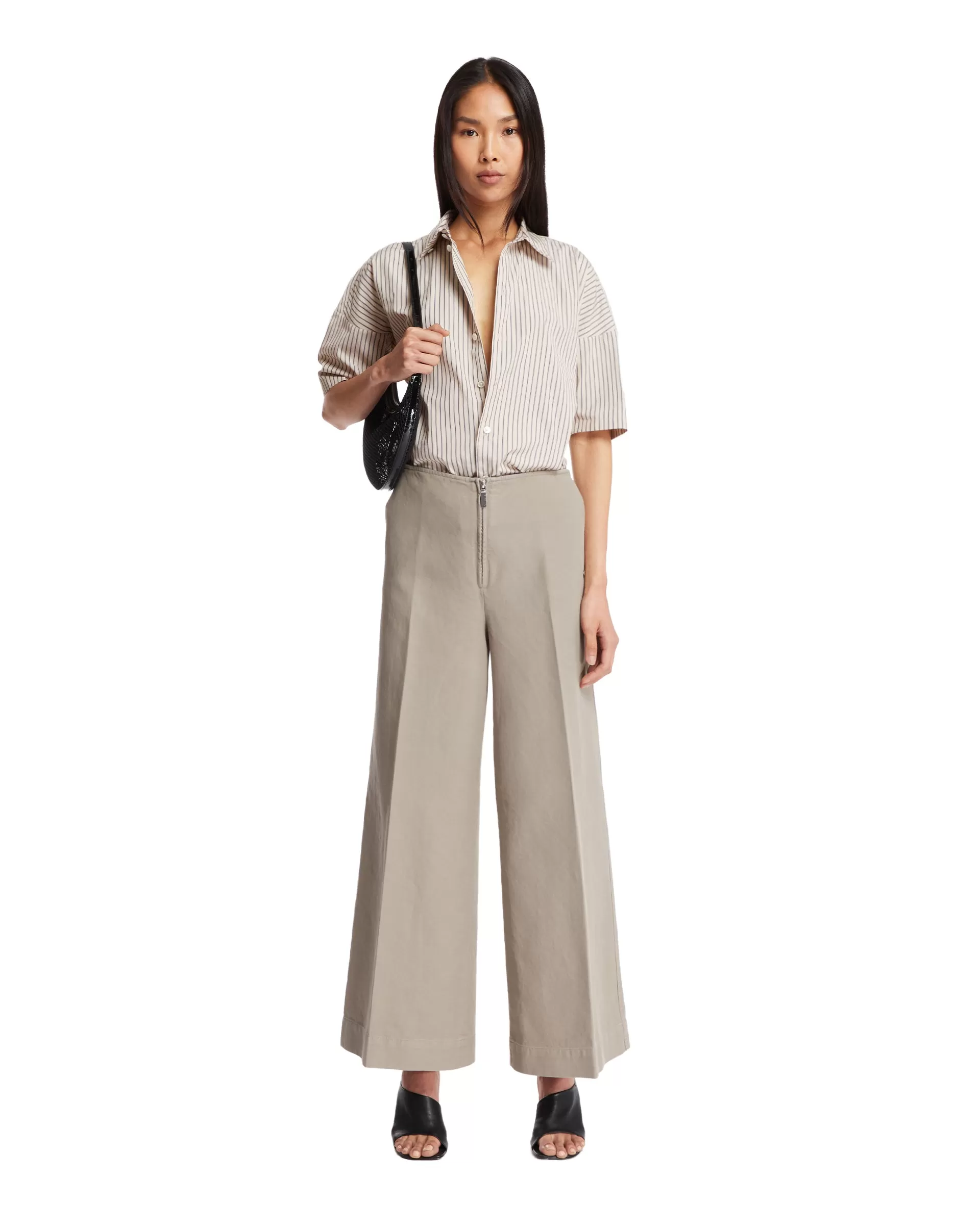 Beige Wide Leg Trousers