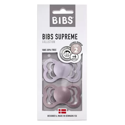 BIBS Dummies Supreme Latex 2 pk Size 2 - Dusky Lilac/Heather