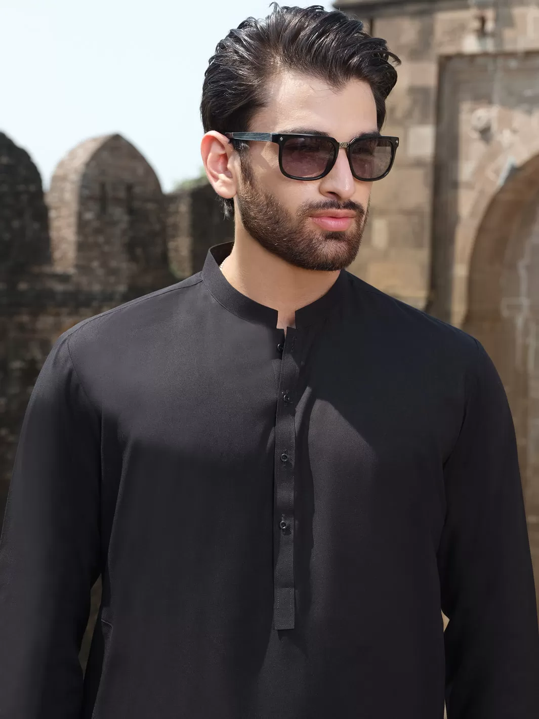 Black Blended Kurta Shalwar - AL-KS-2522