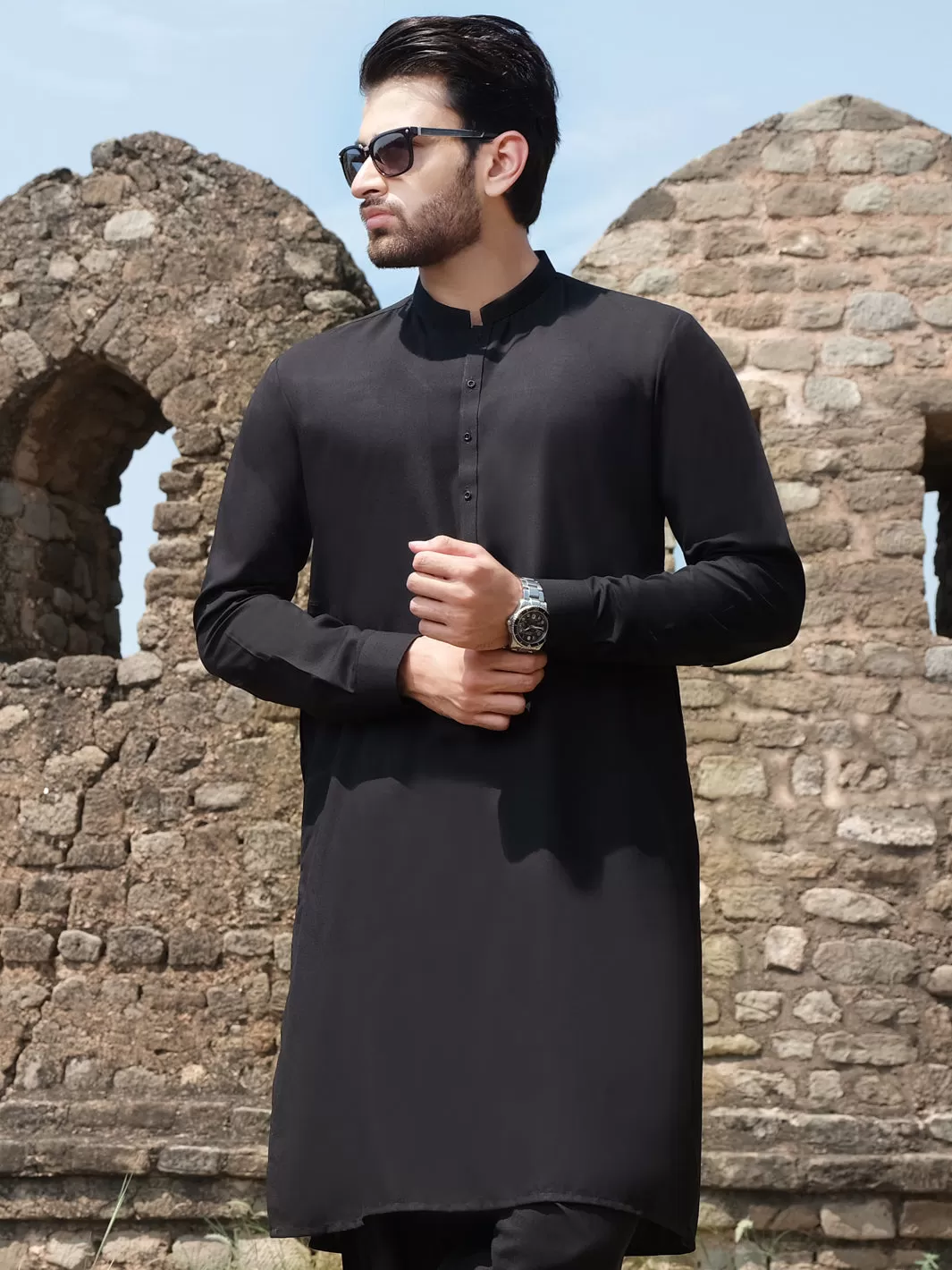 Black Blended Kurta Shalwar - AL-KS-2522