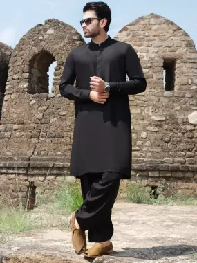 Black Blended Kurta Shalwar - AL-KS-2522