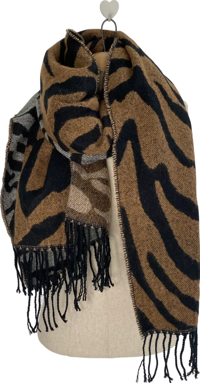 Brown Two Tone Animal Print Scarf One Size