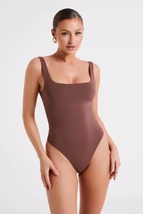 Charlie Recycled Nylon Scoop Neck Bodysuit - Mocha