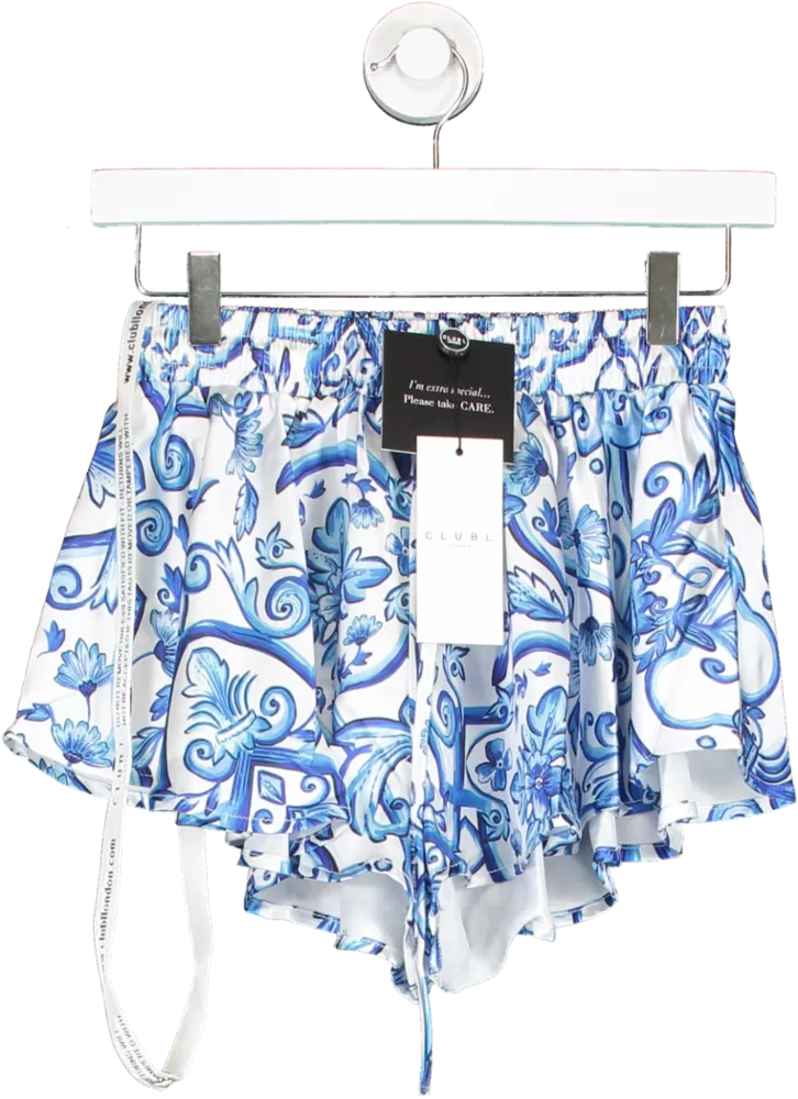 Club L White Keep Trying Porcelain Print Satin Shorts UK 6