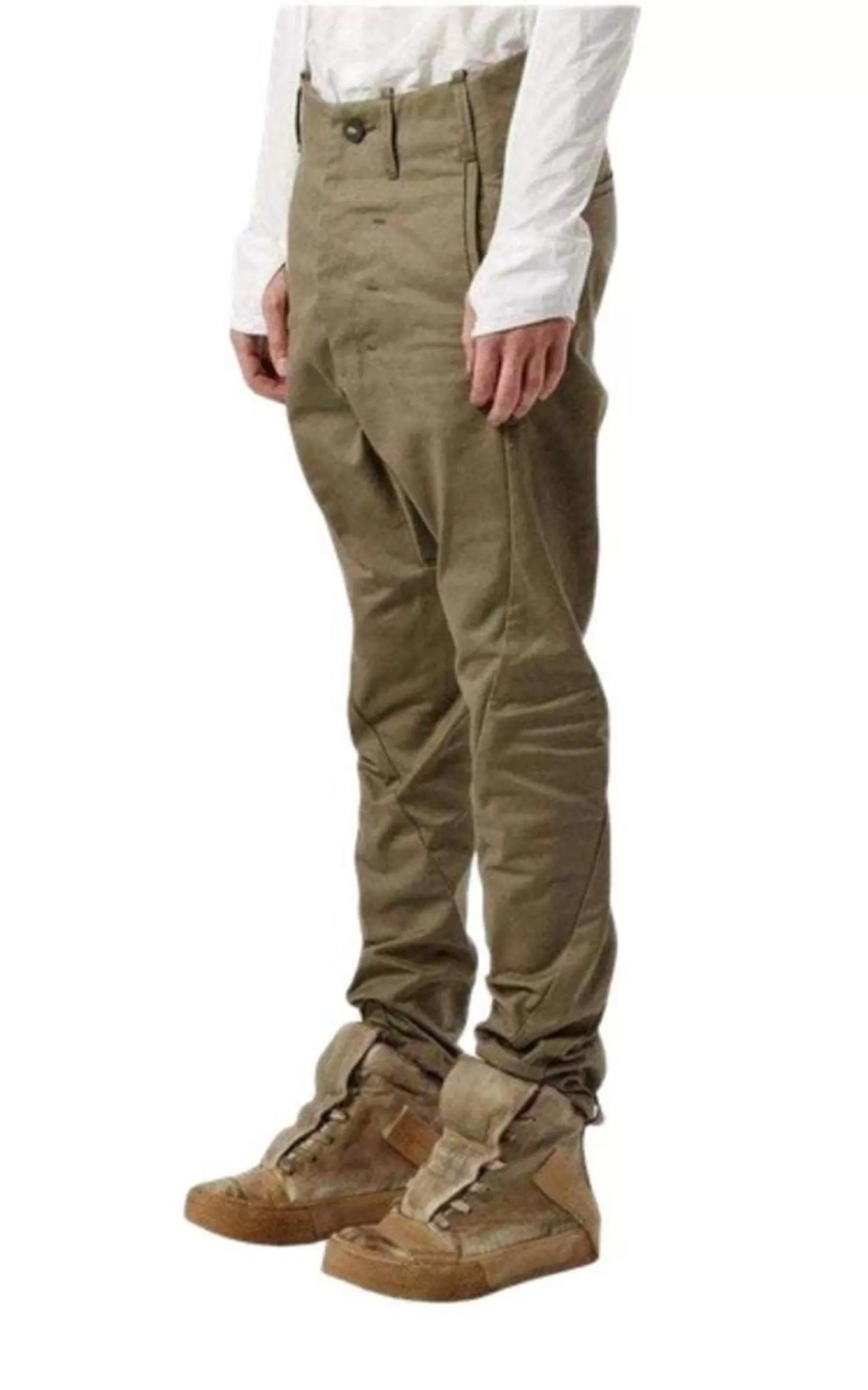 Cotton Blend High Rise Tapered Trousers