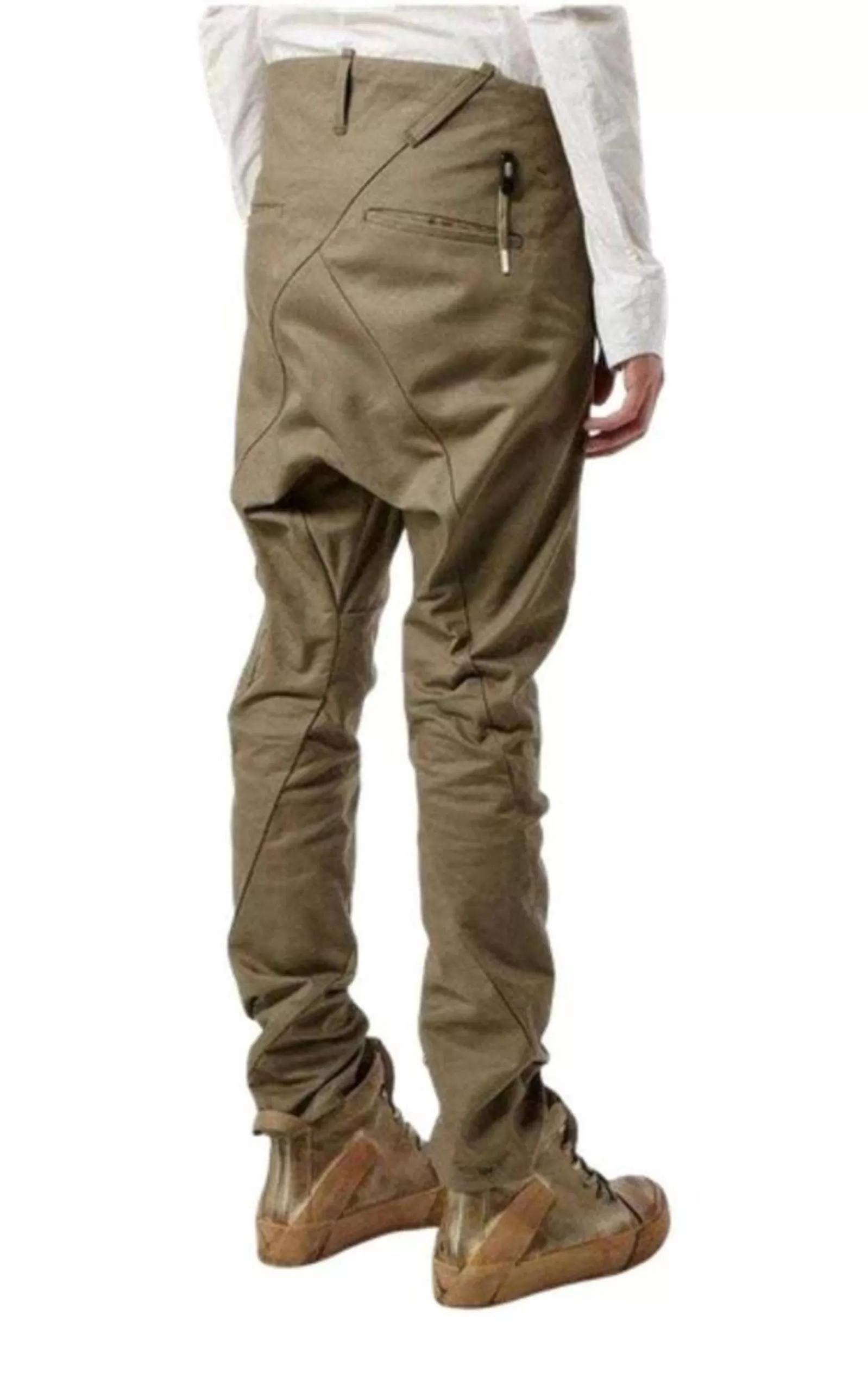 Cotton Blend High Rise Tapered Trousers