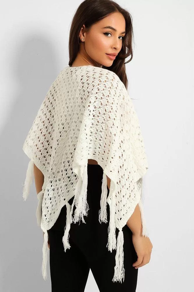 Crochet Knit Tasseled Poncho