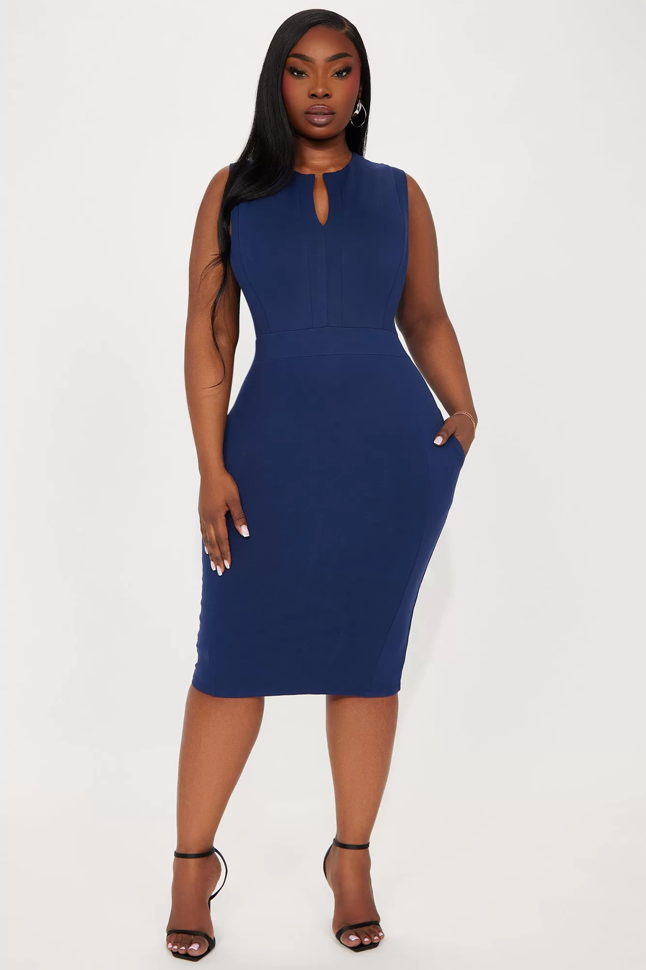 Cubicle Cutie Midi Dress - Navy