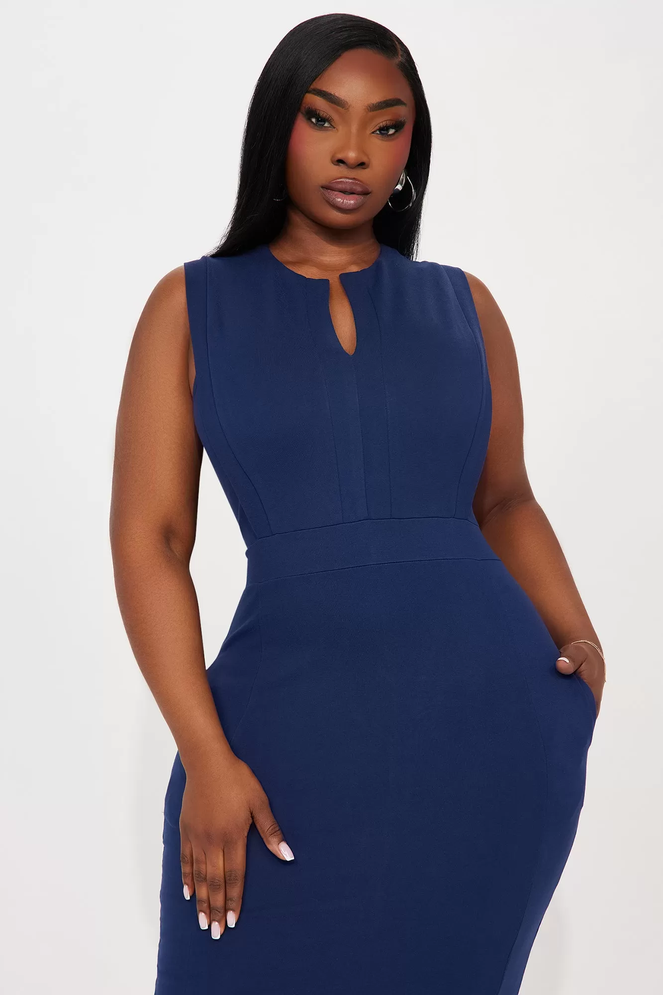 Cubicle Cutie Midi Dress - Navy