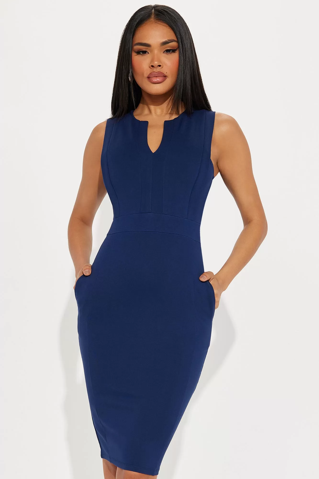 Cubicle Cutie Midi Dress - Navy