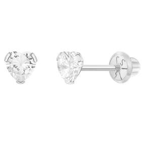 Delicate Cubic Zirconia Heart 4mm Baby Children Screw Back Earrings