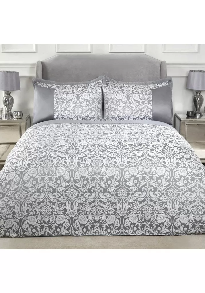 Embellished Jacquard Duvet Set - Silver