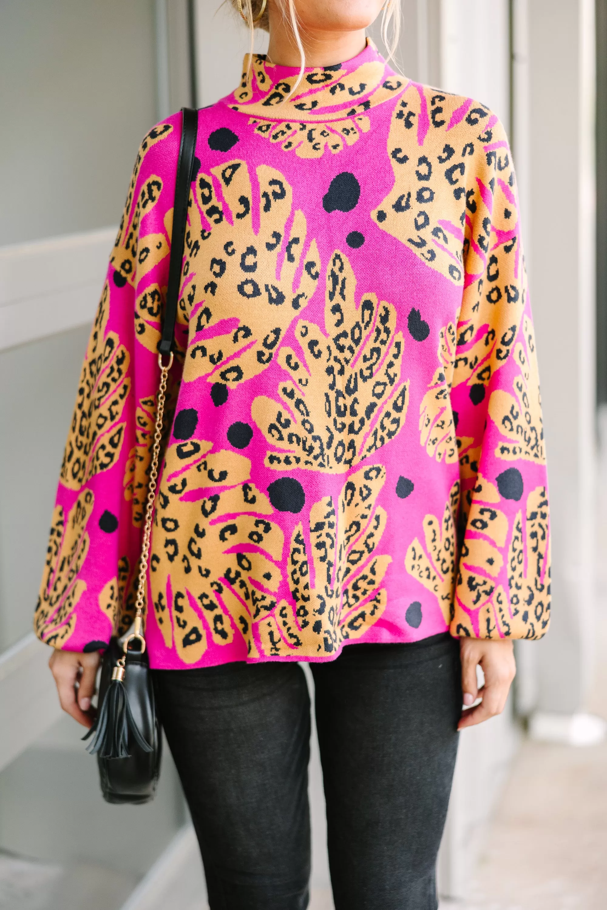 Fate: Dance Around It Fuchsia Pink Mixed Print Sweater