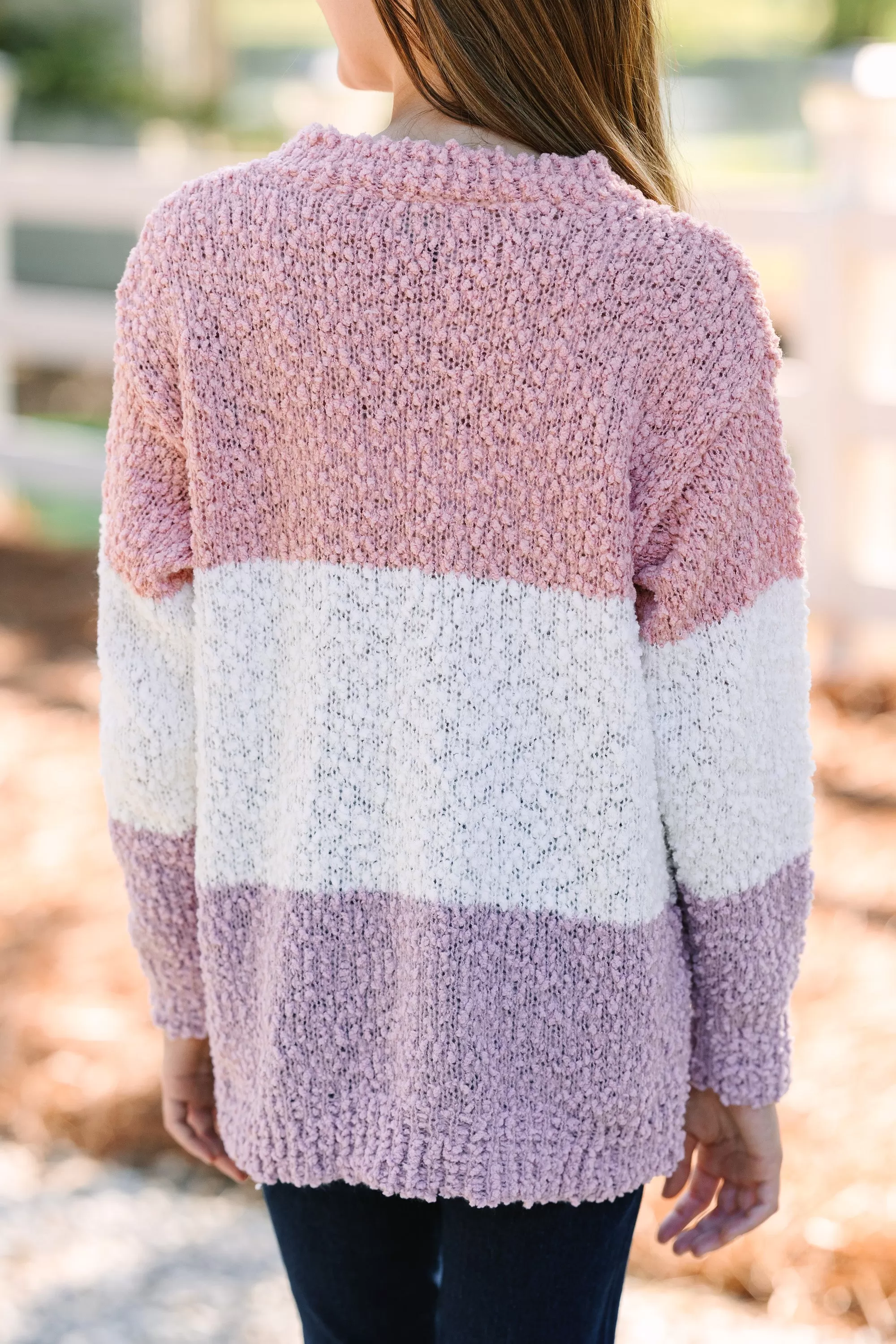 Girls: Find Your Love Pink Colorblock Popcorn Knit Sweater