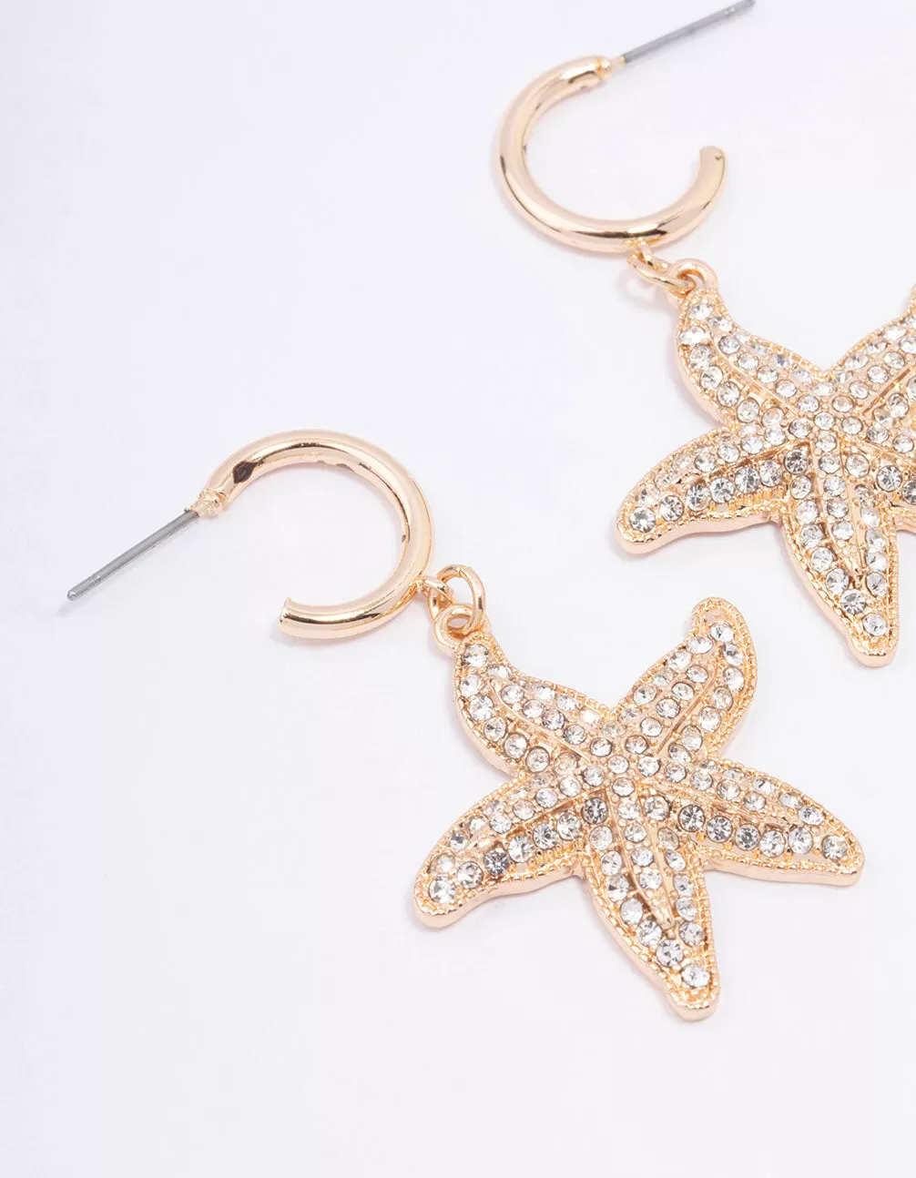 Gold Diamante Starfish Hoop Earrings