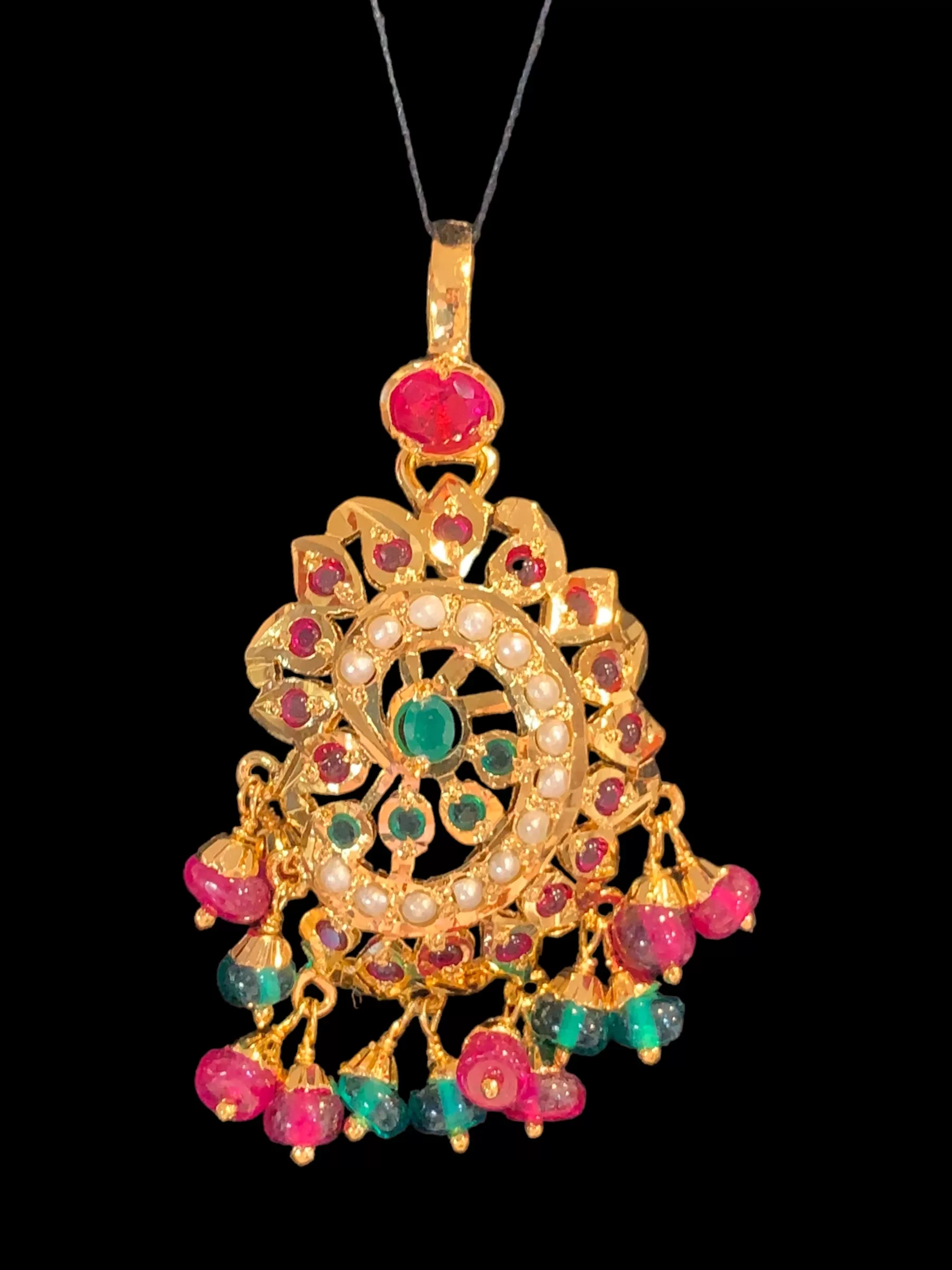 Gold plated silver pendant set in ruby emerald ( SHIPS IN 4 WEEKS )