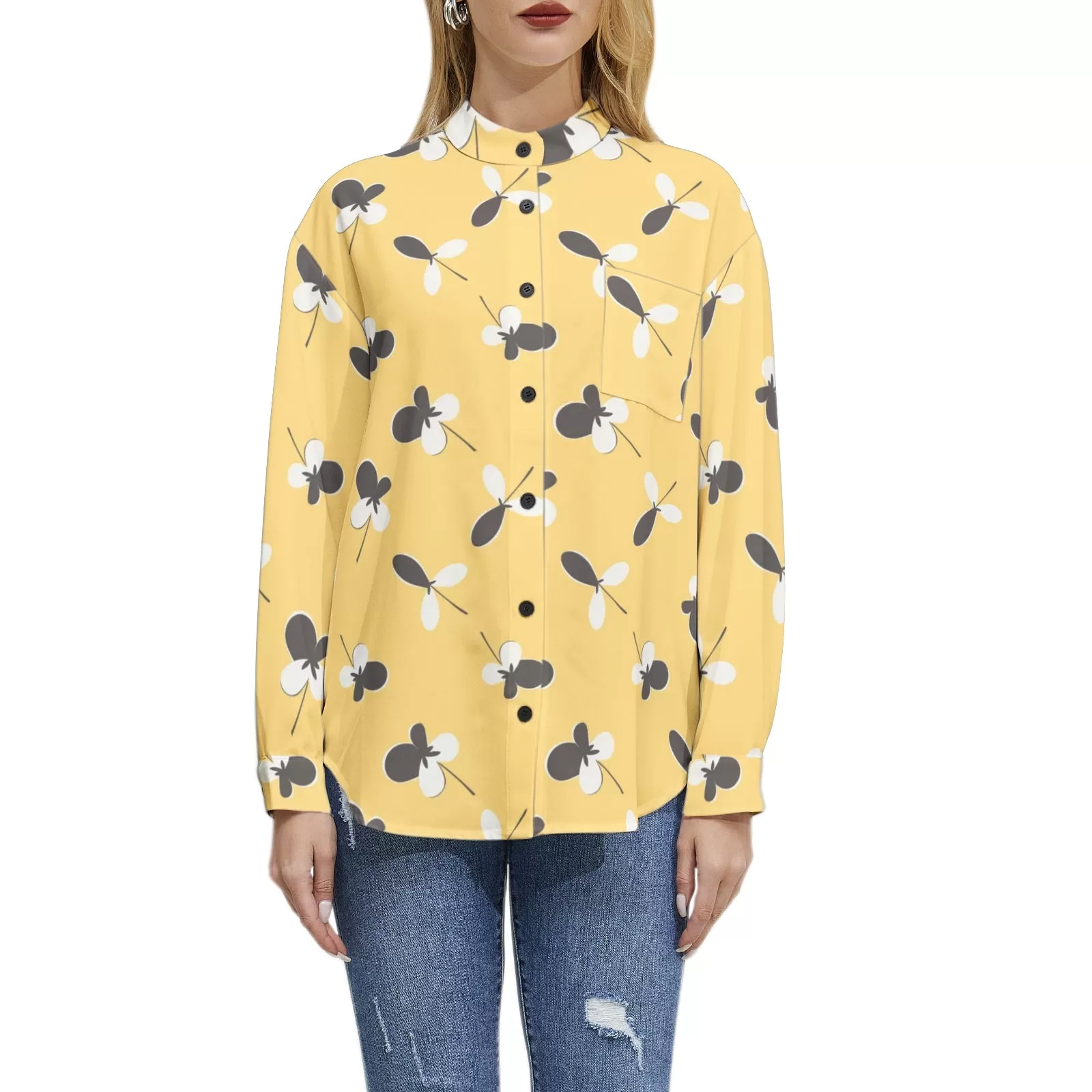 Golden Meadow Long Sleeve Button Up Casual Shirt Top