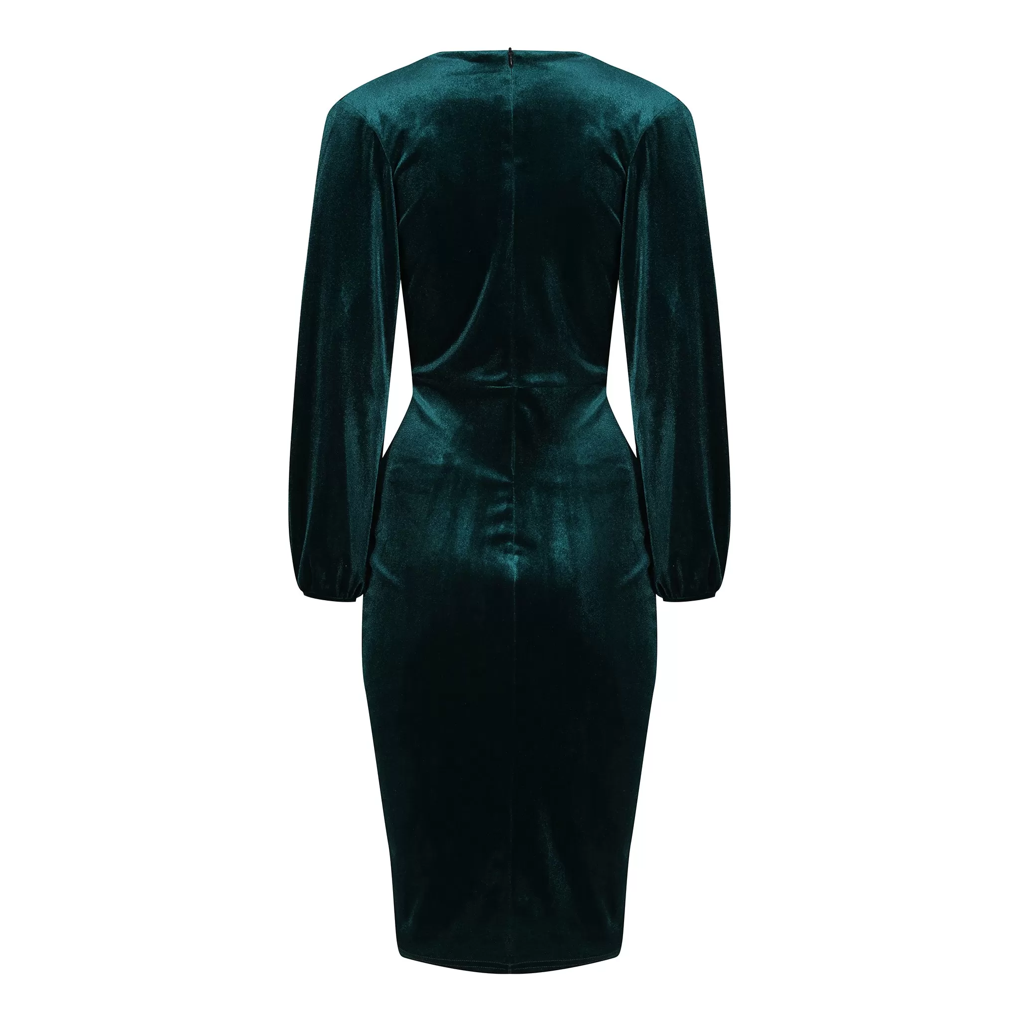 Green Velour Crossover Top Long Sleeve Wiggle Pencil Dress