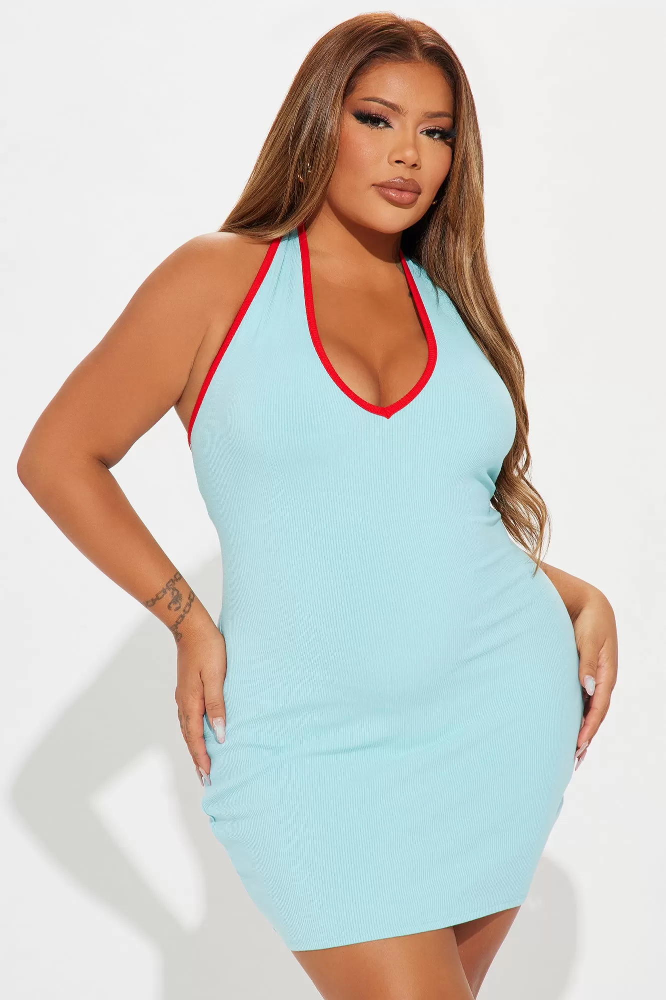 Heather Snatched Mini Dress - Turquoise/combo