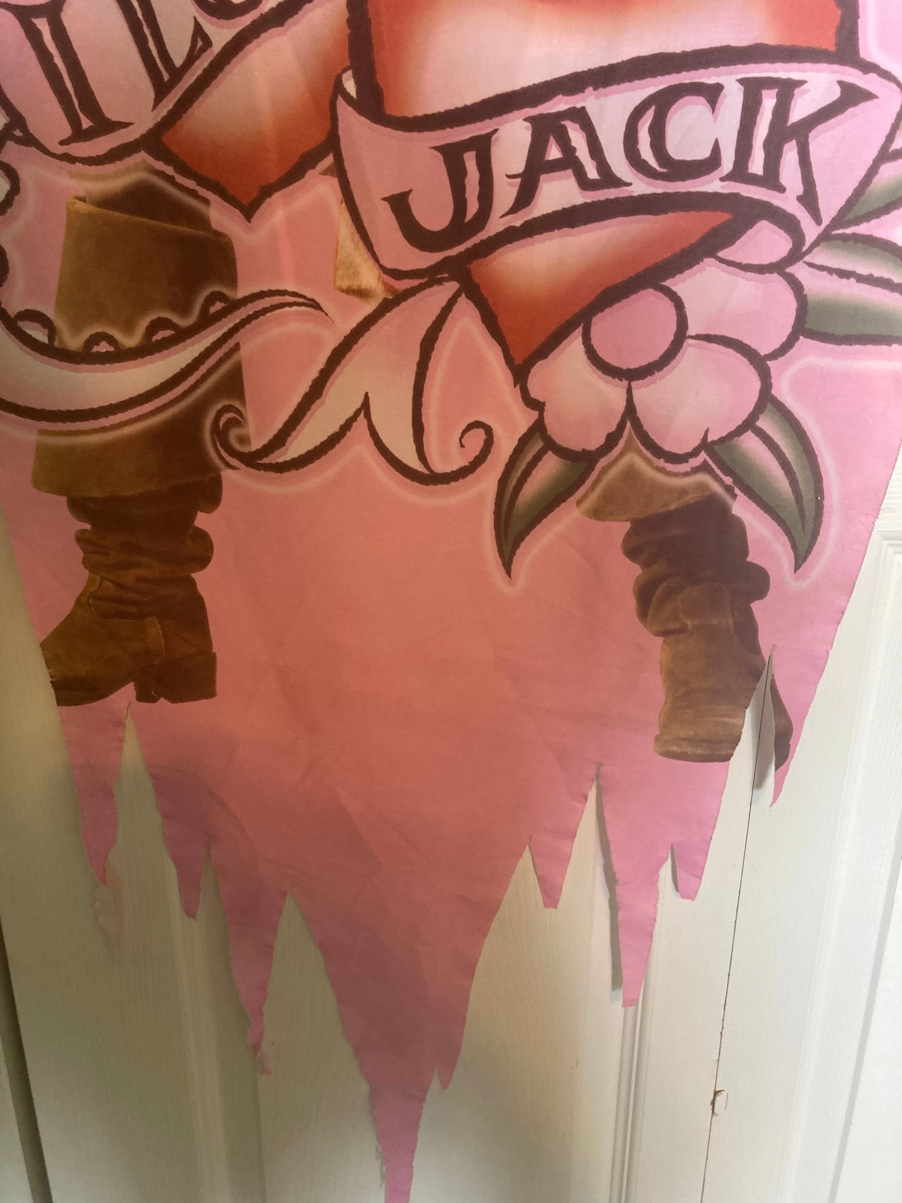 I Love Jack Pink Pirate Banner Flag, Pirates of the Caribbean, Johnny Depp