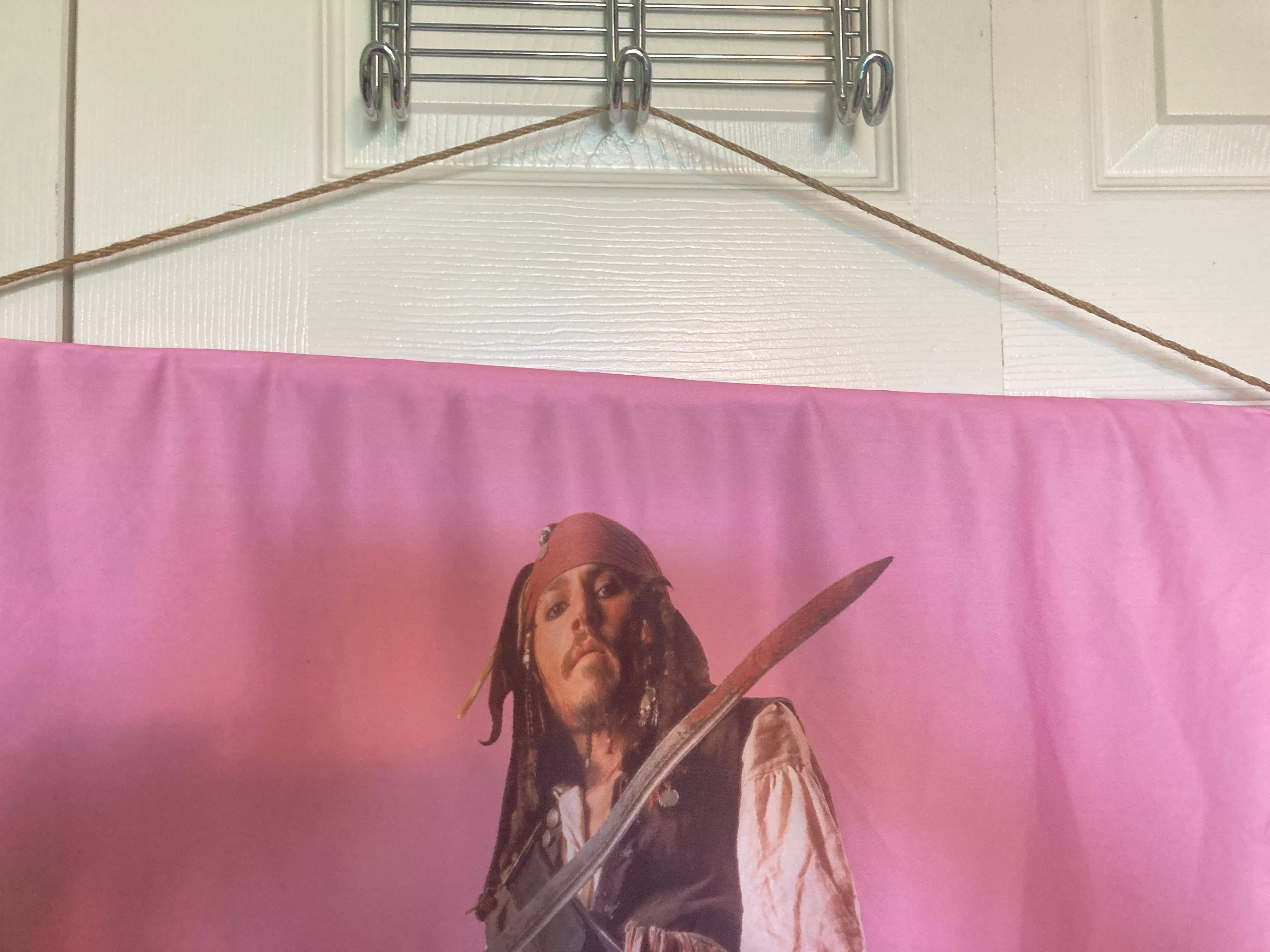 I Love Jack Pink Pirate Banner Flag, Pirates of the Caribbean, Johnny Depp