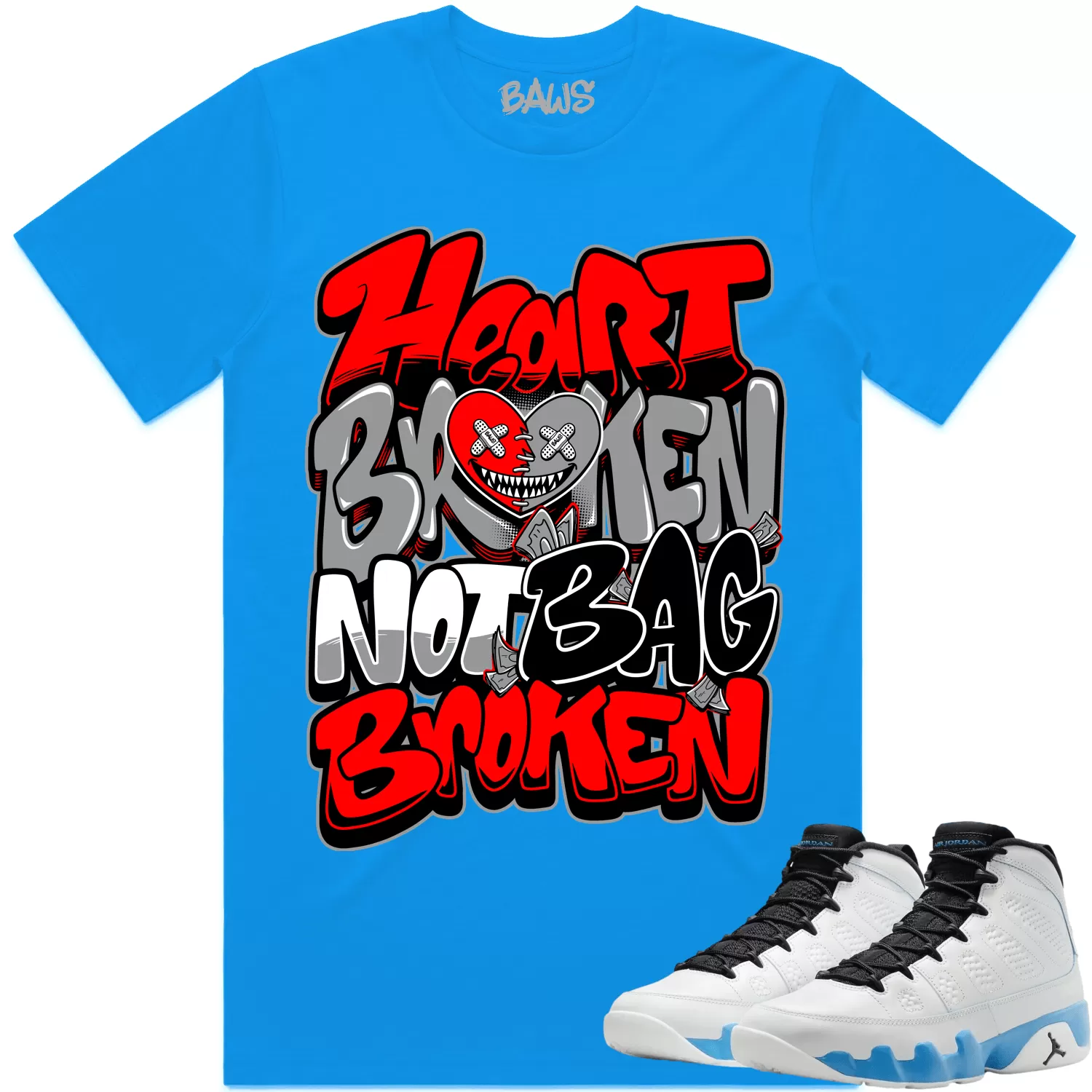 Jordan 9 Powder Blue 9s Shirt to Match - RED HEART BROKEN BAWS