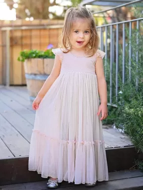 Light Pink Kids Party Dresses Sleeveless A-Line Lace Flower Girl Dresses