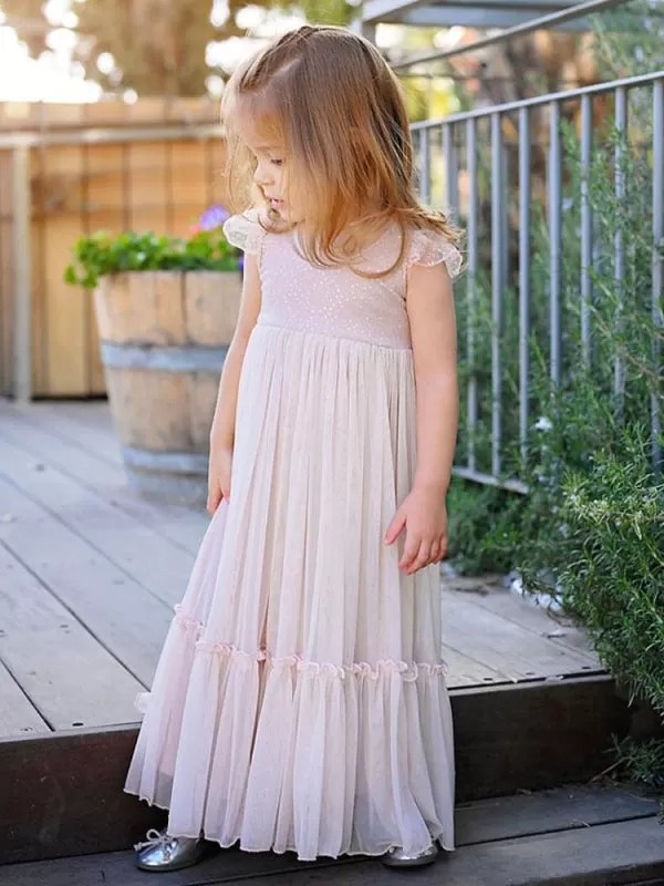 Light Pink Kids Party Dresses Sleeveless A-Line Lace Flower Girl Dresses