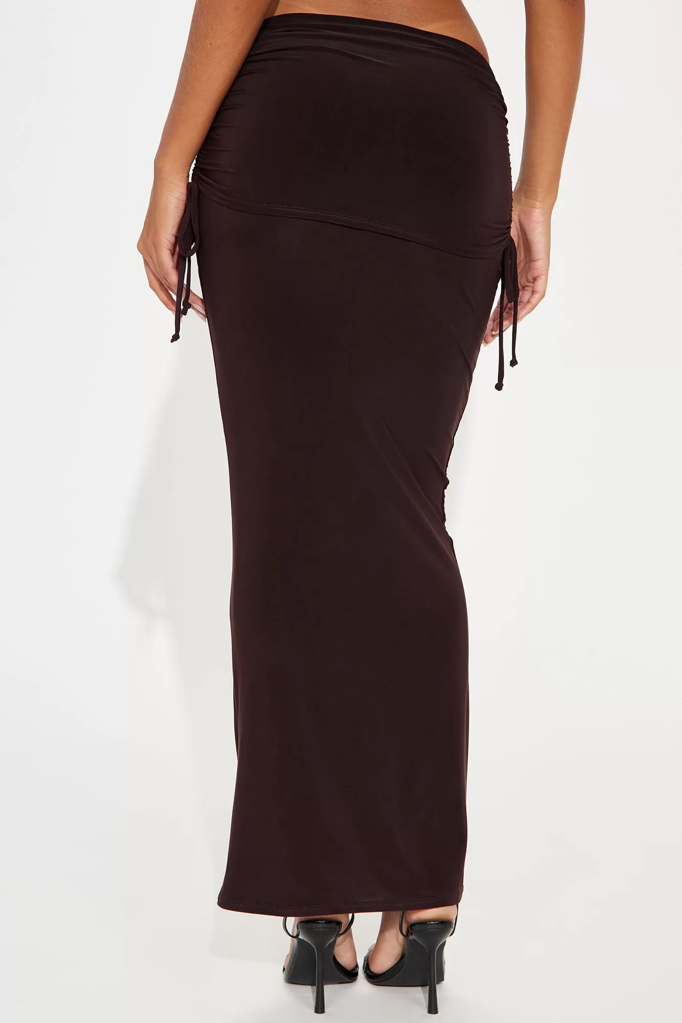 Lovely Nights Ruched Maxi Skirt - Chocolate