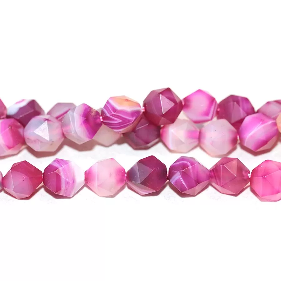 MATTE Pink Sardonyx (dyed) 10mm Star Cut Round - 15-16 Inch