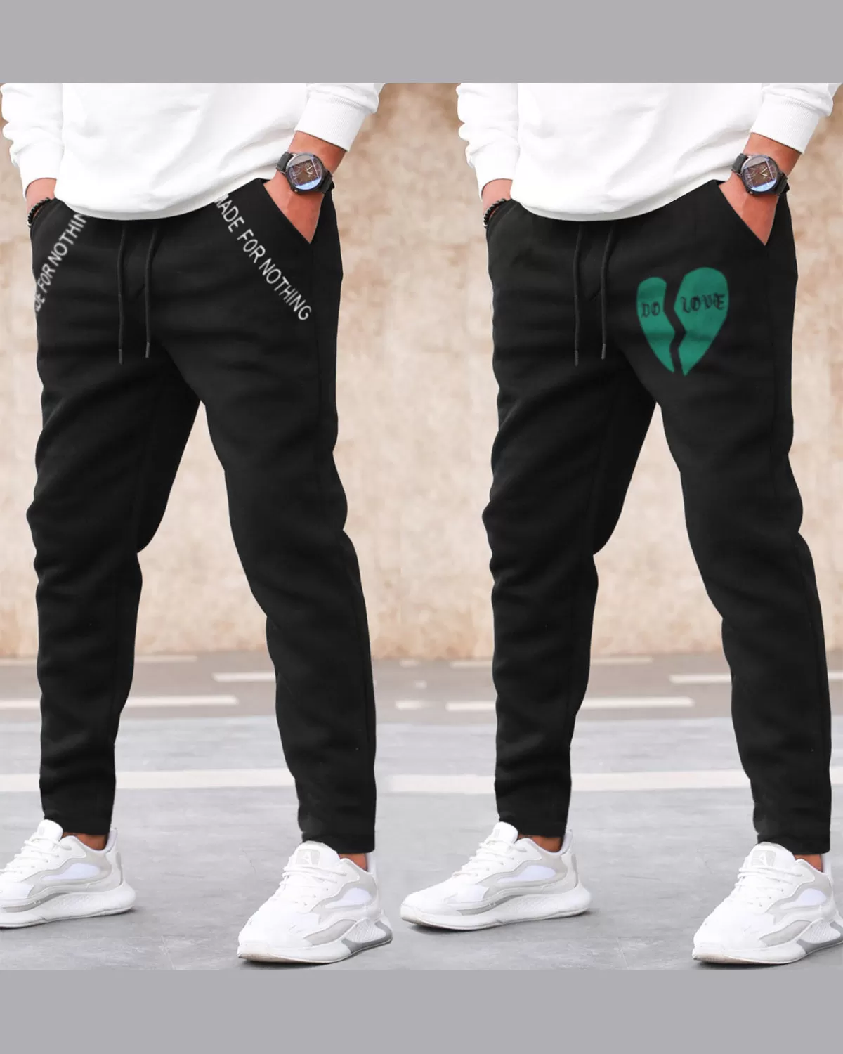 Men Cotton Designer Black Track Pants Combo (Pack of 2)