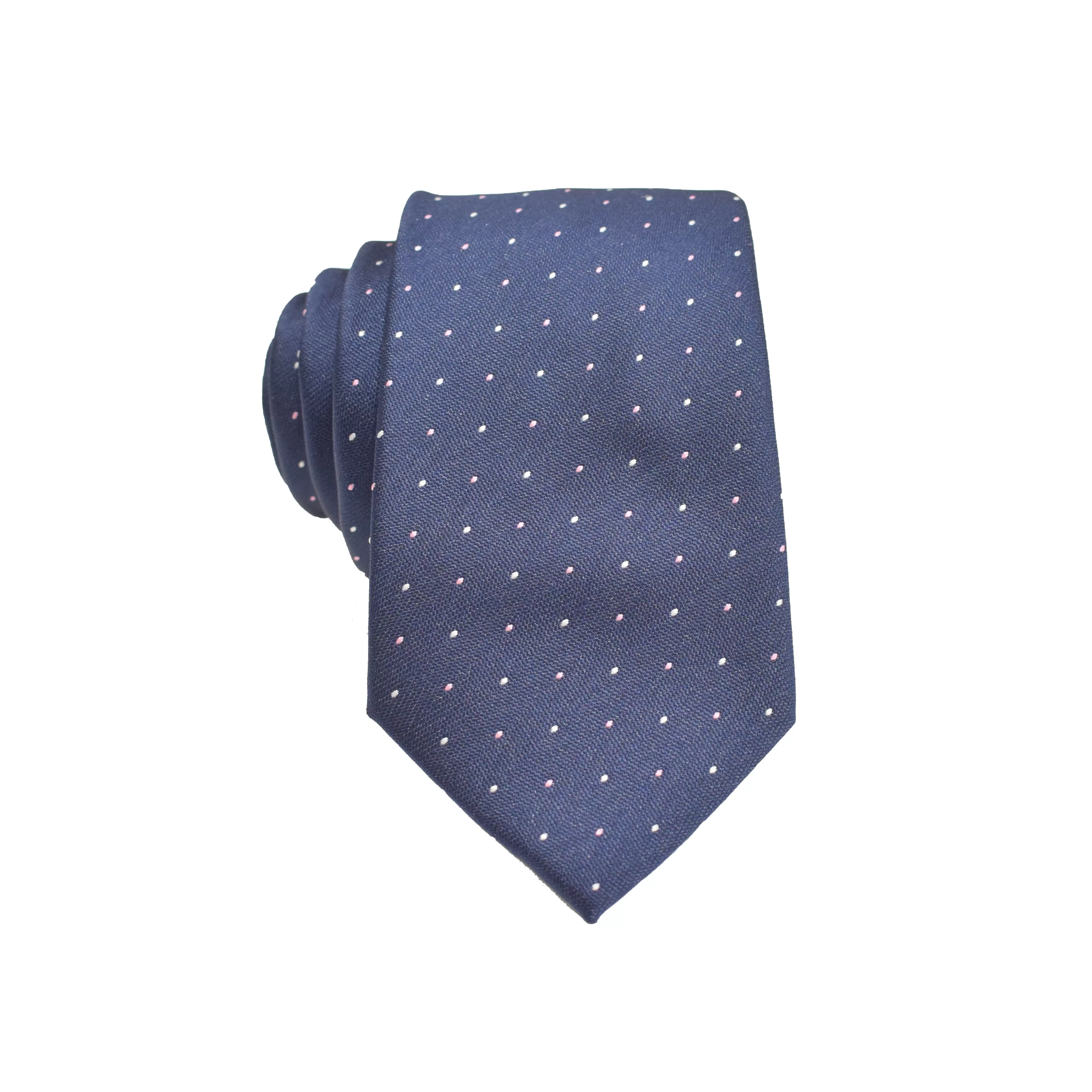 Mens Neck Tie - Navy Pink Micro Polkadot