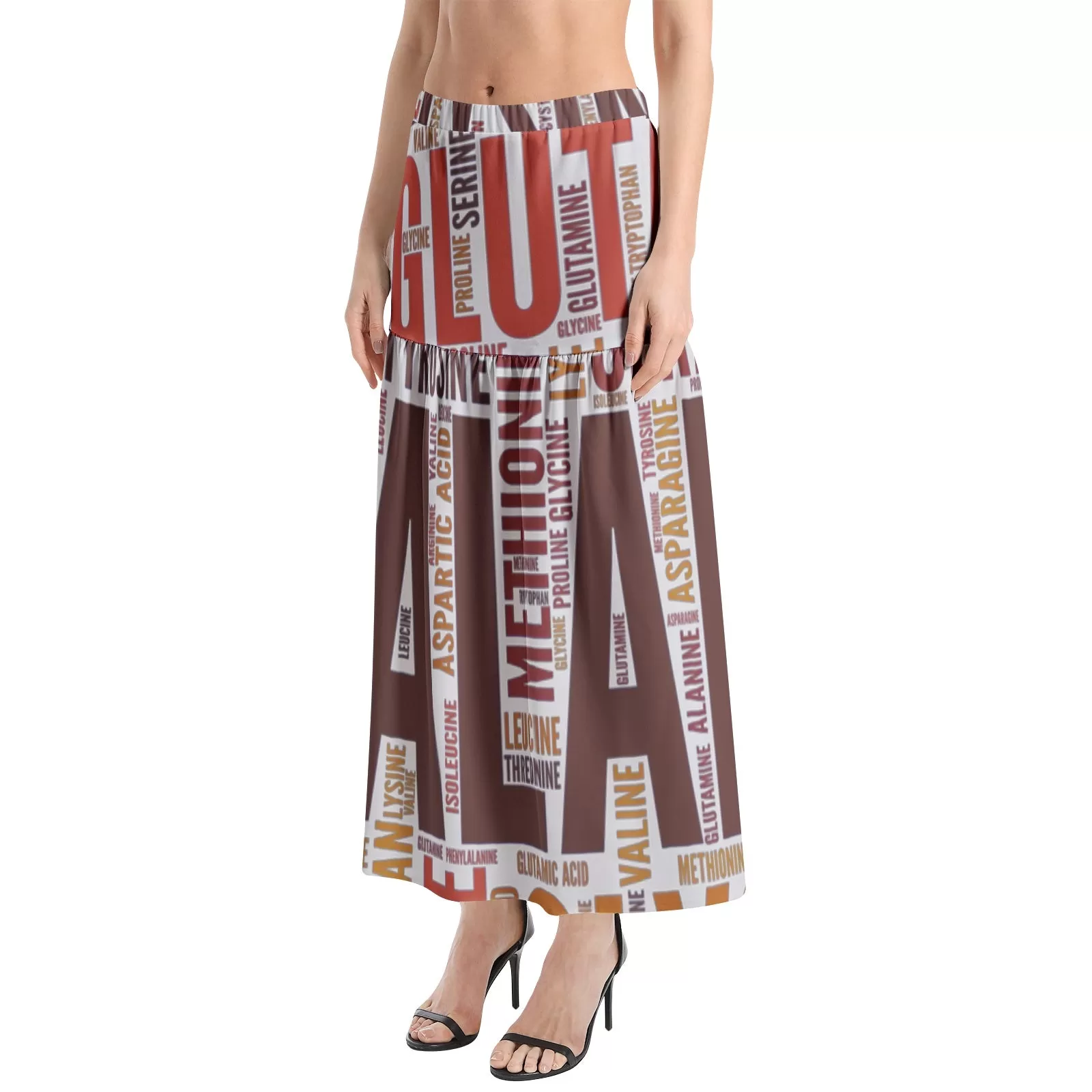 Microbiology Amino Acid Print Elastic Waist Ruffle Slit Hem Skirt