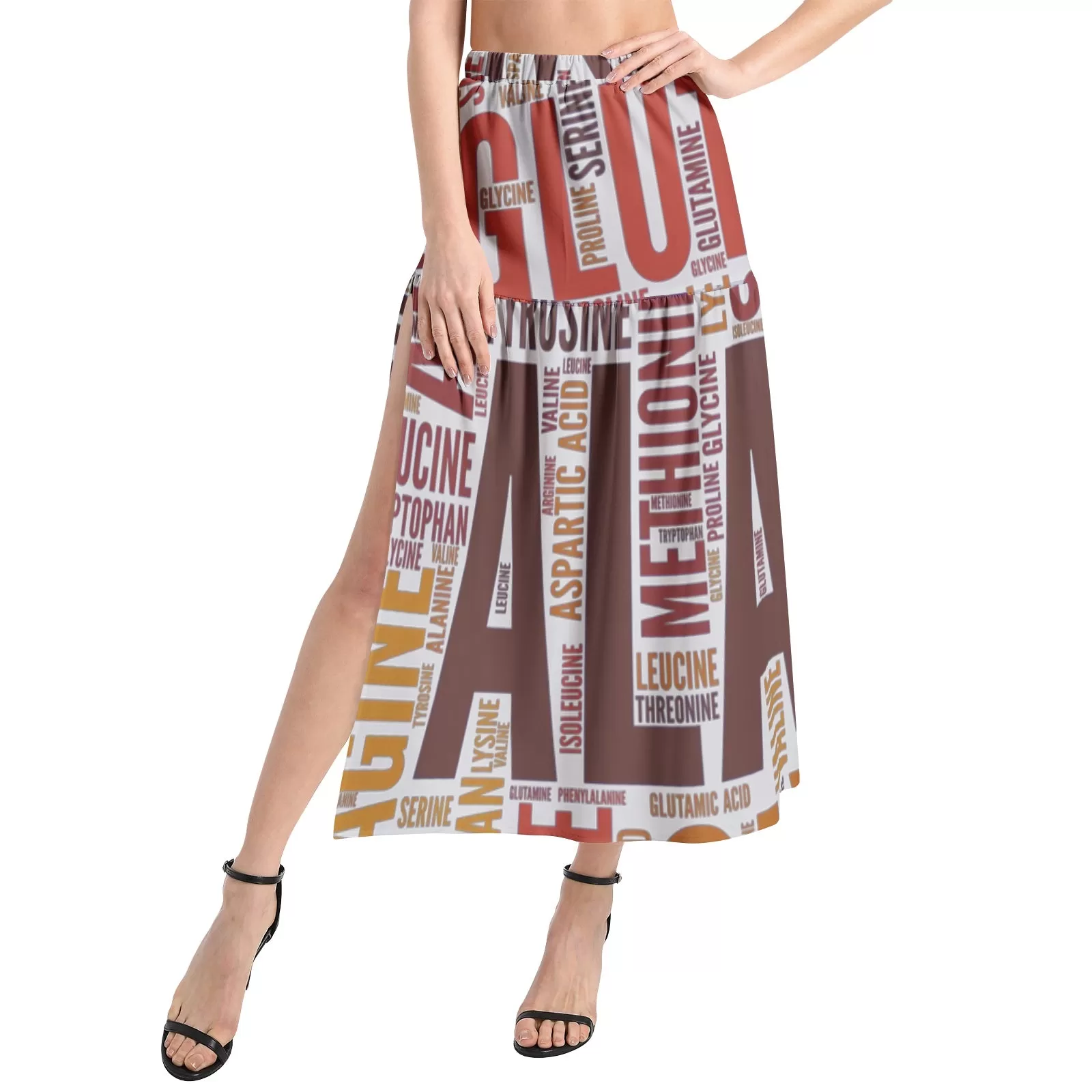 Microbiology Amino Acid Print Elastic Waist Ruffle Slit Hem Skirt