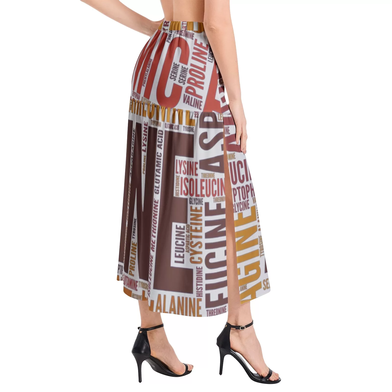 Microbiology Amino Acid Print Elastic Waist Ruffle Slit Hem Skirt