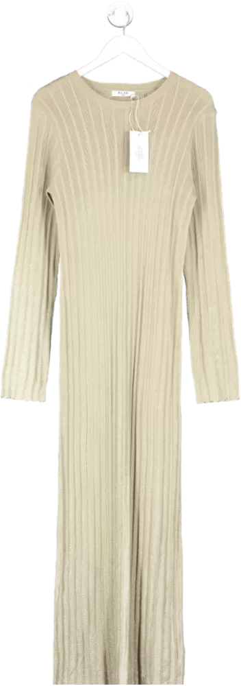 NA-KD Beige X Georgina Lennon Ribbed Detail Knitted Maxi Dress UK L