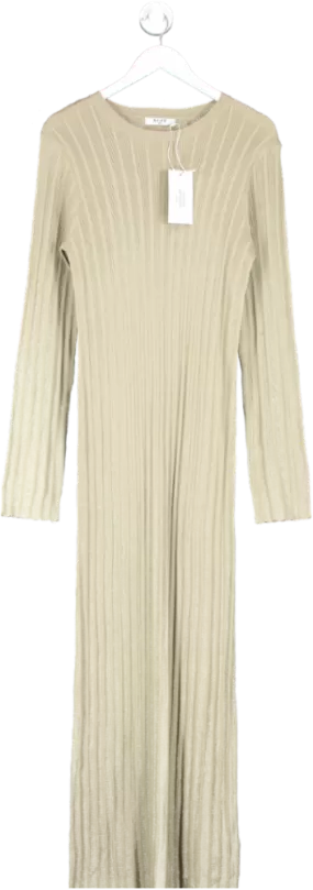 NA-KD Beige X Georgina Lennon Ribbed Detail Knitted Maxi Dress UK L