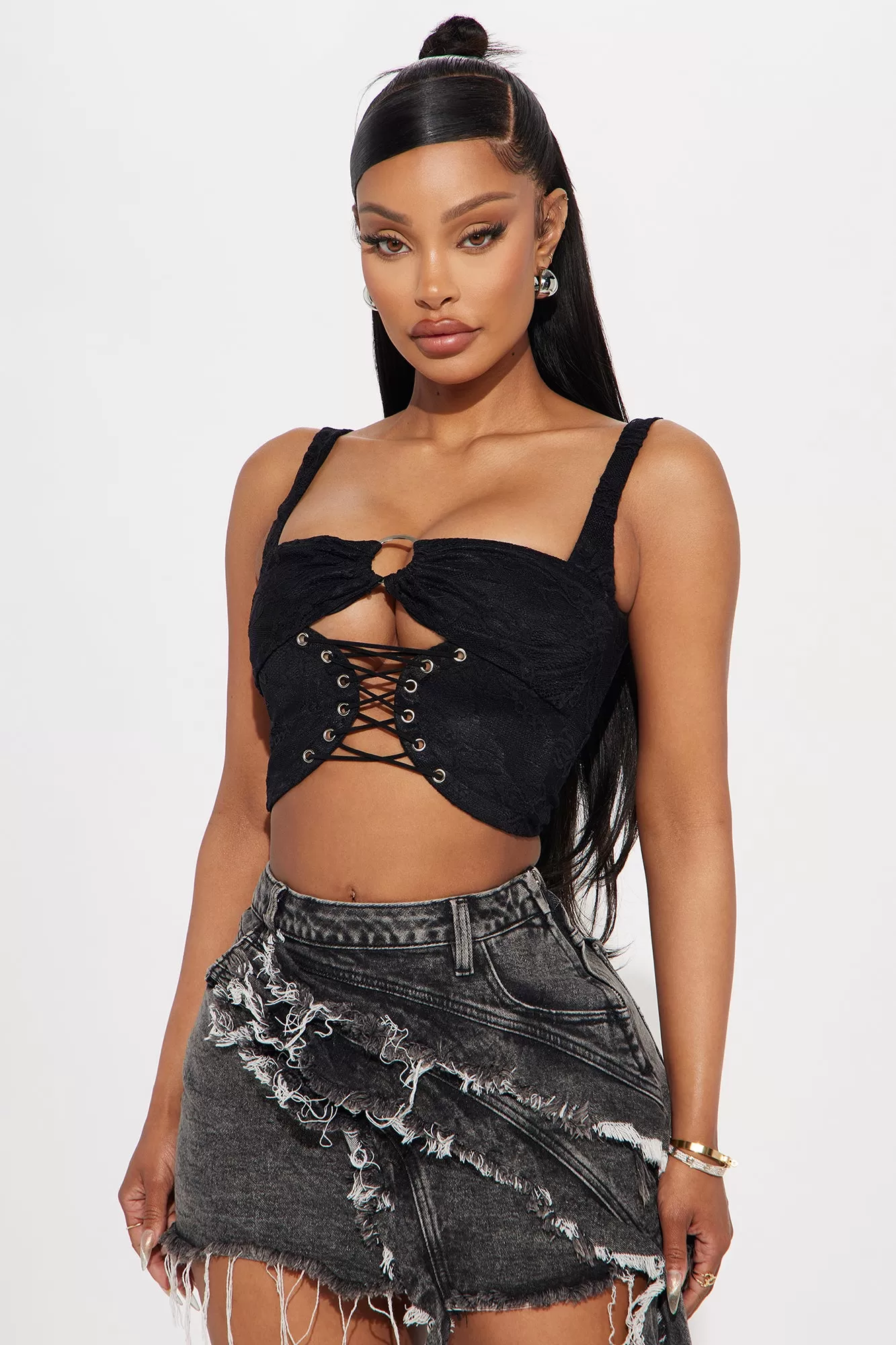 New Rules Lace Corset Top - Black