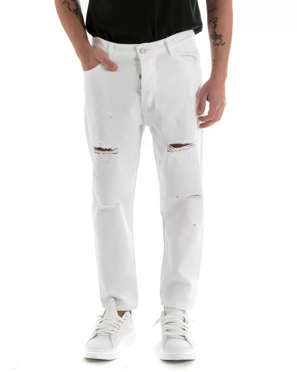 Pantaloni Jeans Bianco Uomo Loose Fit Cinque Tasche Con Stampa GIOSAL-P5707A