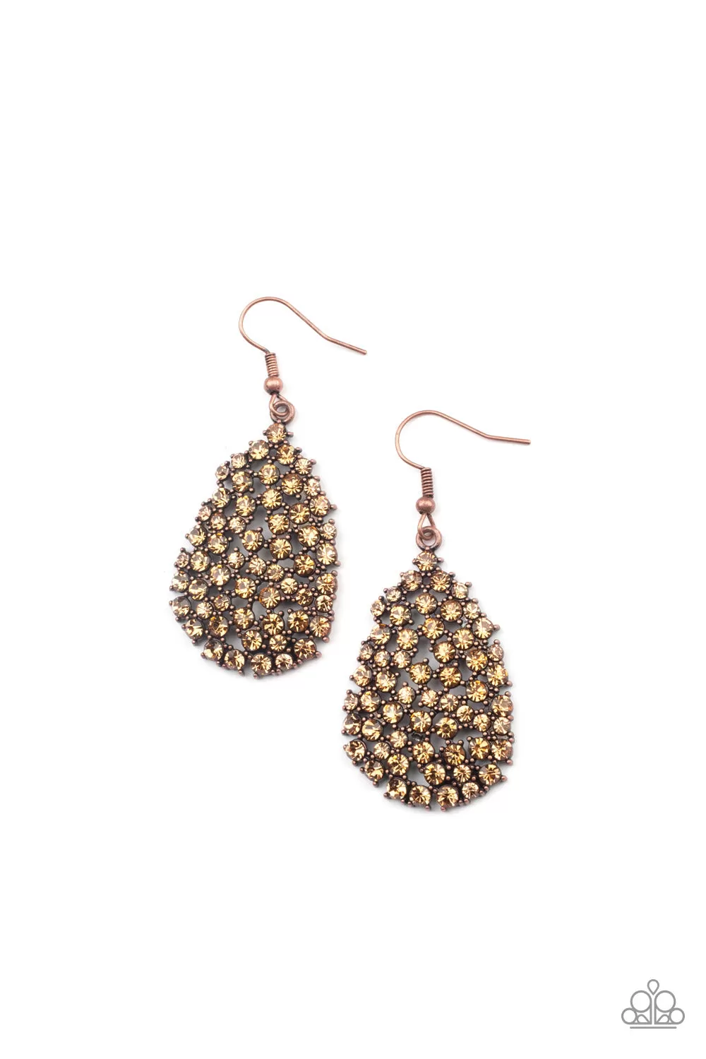 Paparazzi Earrings ~ Daydreamy Dazzle - Copper with Topaz Rhinestone Coalesce Earring