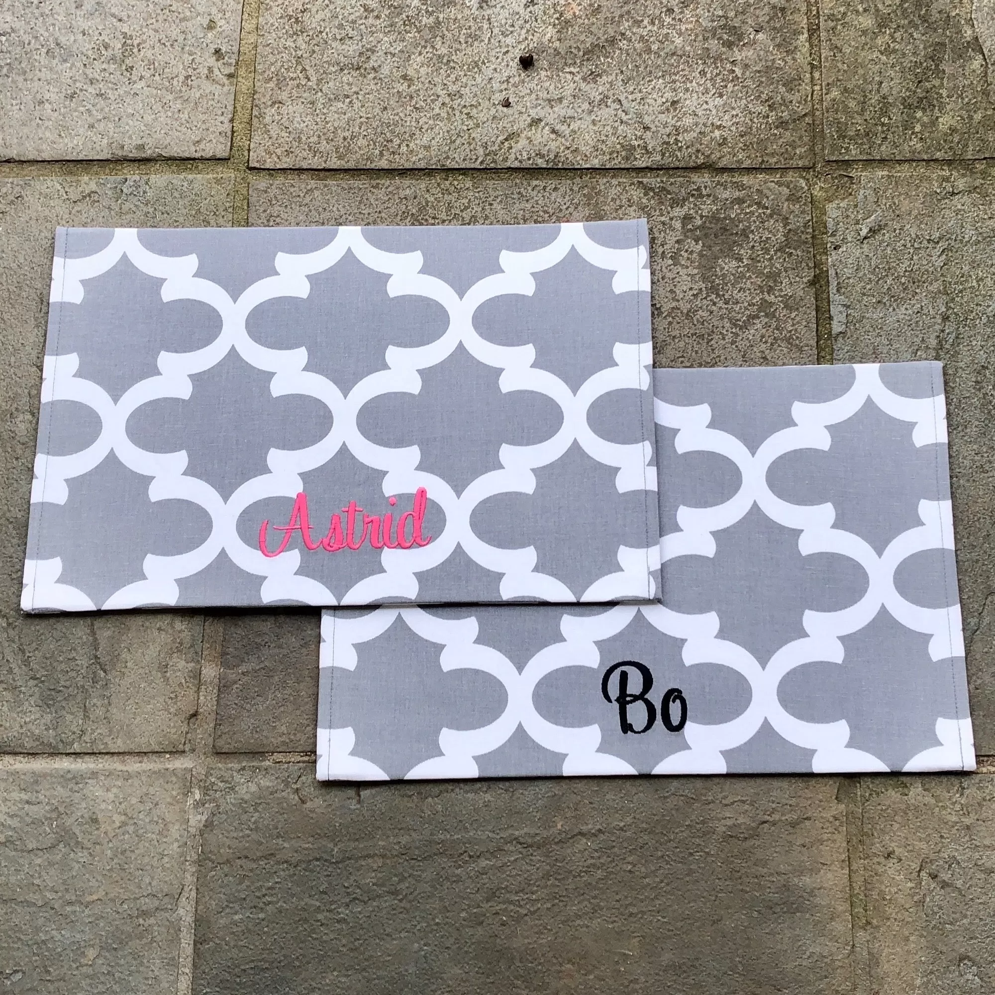 Quatrefoil Dog Bowl Placemats with Personalization