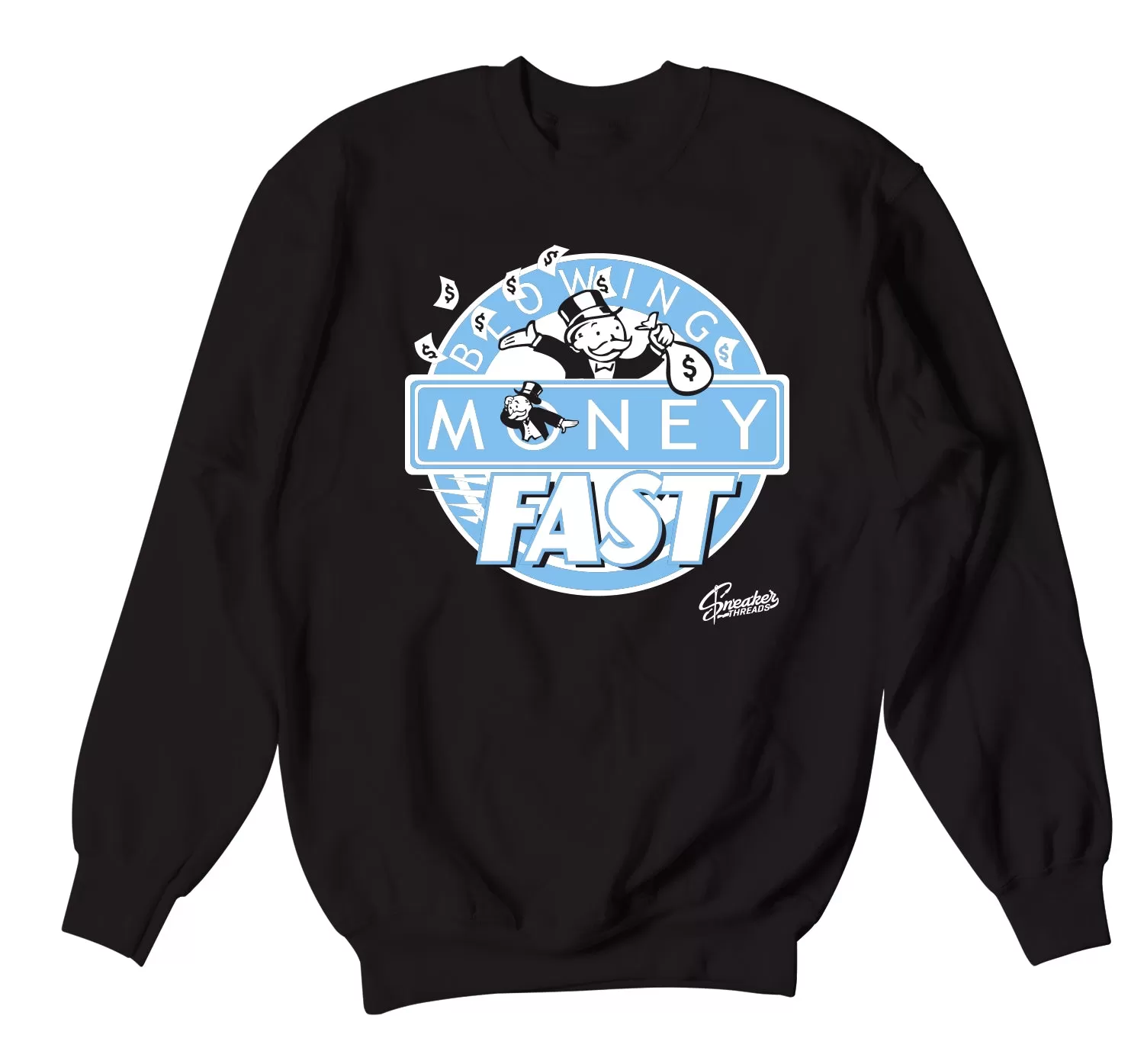 Retro 9 University Blue Sweater - Blowing Money Fast - Black