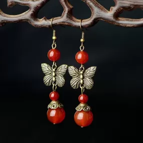 Retro Butterfly Red Agate Earrings